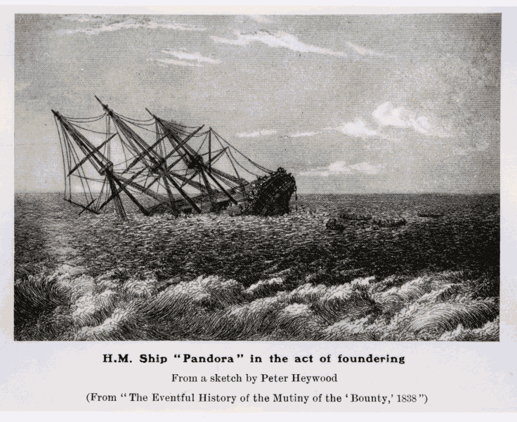 H.M. Ship "Pandora" in the act of foundering (National Library of Australia)