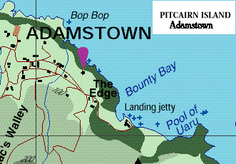 Pitcairn Island Map - detail of Adamstown and Bounty Bay